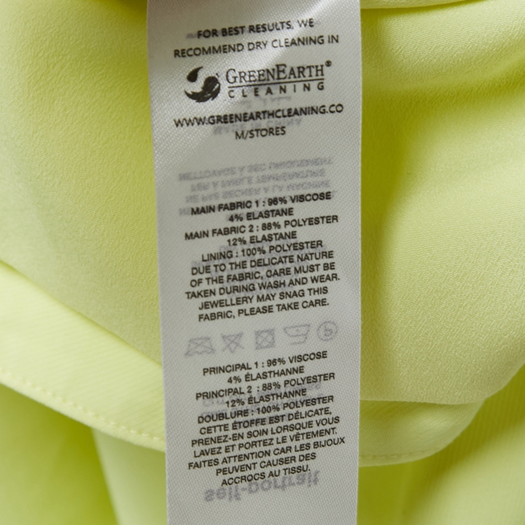 Pre Owned Self-Portrait Lime Yellow Stretch Jersey Cut-Out Ruched Mini Dress S 