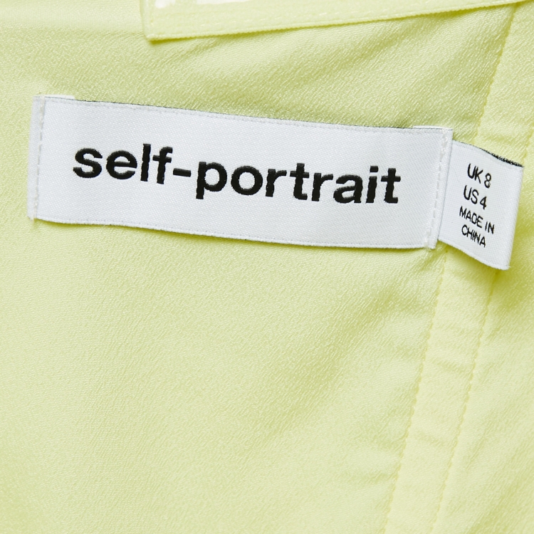 Pre Owned Self-Portrait Lime Yellow Stretch Jersey Cut-Out Ruched Mini Dress S 