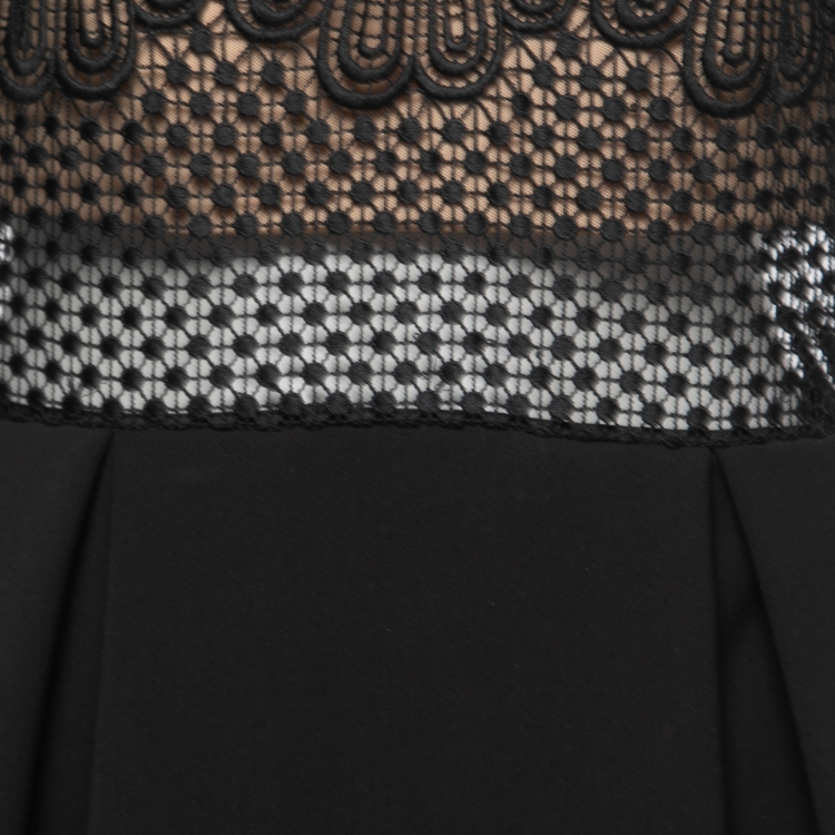Pre Owned Self-Portrait Black Embroidered Lace and Cady Felicia Midi Dress L