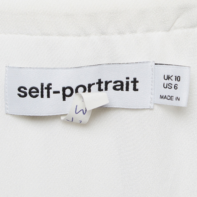 Pre Owned Self-Portrait White Pleated Crepe Belted Peplum Midi Dress M
