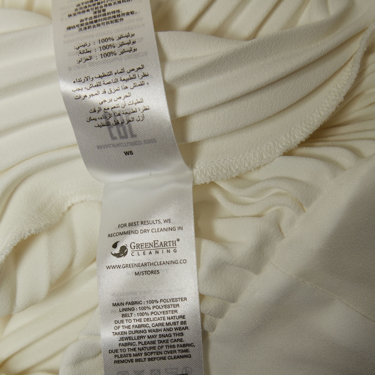 Pre Owned Self-Portrait White Pleated Crepe Belted Peplum Midi Dress M