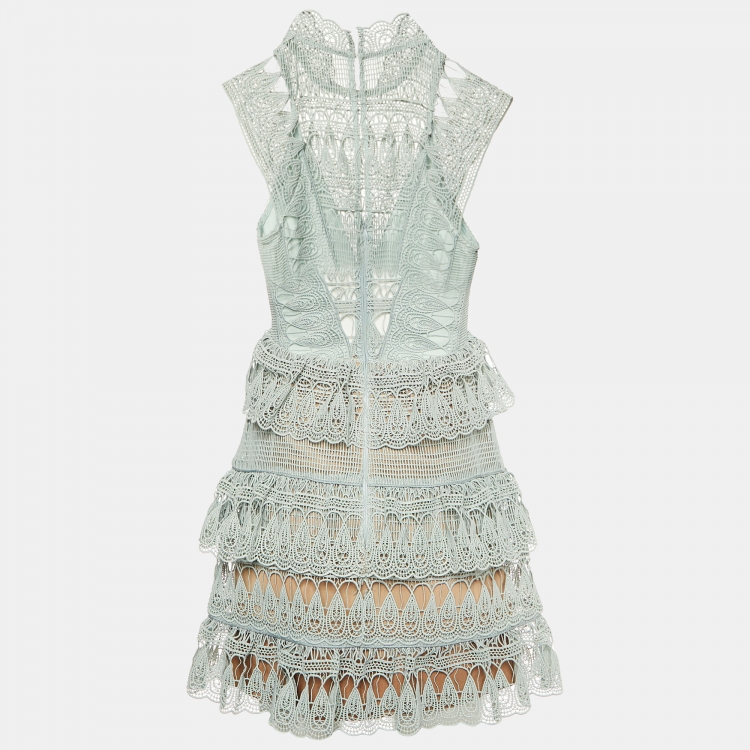 Pre Owned Self- Portrait Mint Green Lace Mini Dress S