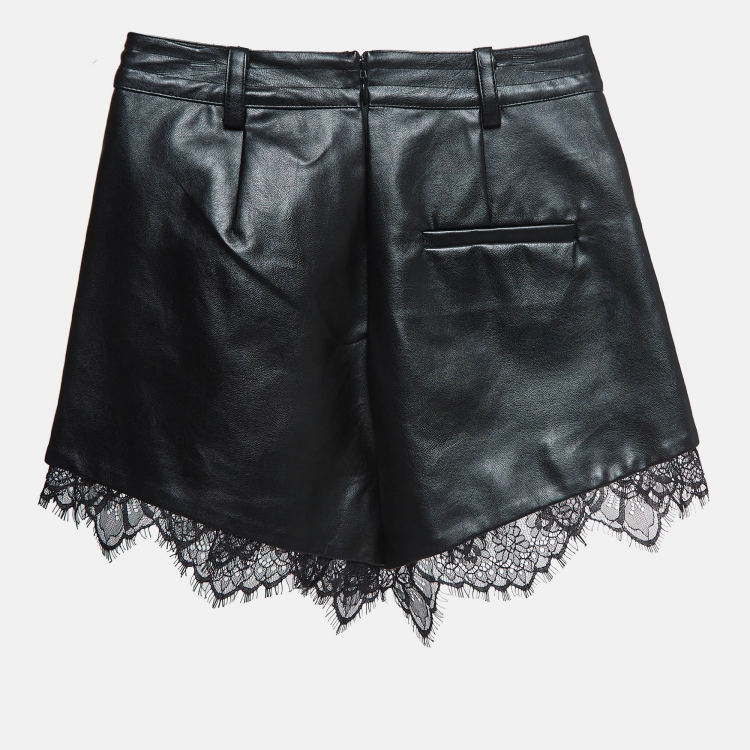 Pre Owned Self-Portrait Black Lace Trim Faux Leather Shorts XS