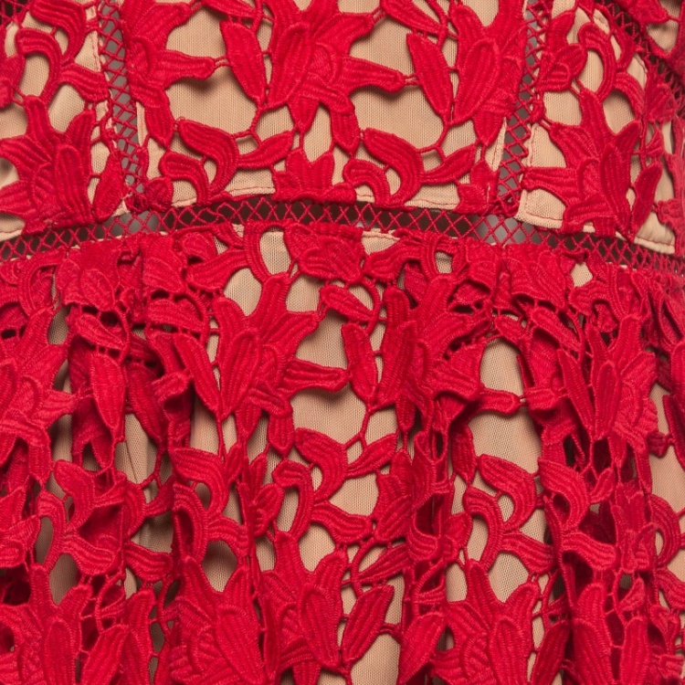 Pre Owned Self-Portrait Red Guipure Lace Azaelea Midi Dress M