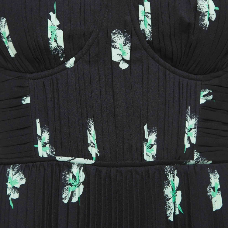 مملوكة مسبقًا Self-Portrait Black Pansy Print Chiffon Tiered Midi Dress M