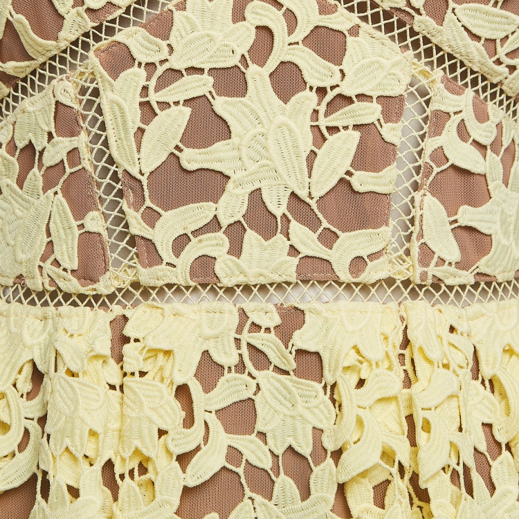 Pre Owned Self-Portrait Yellow Guipure Lace Azaelea Midi Dress S
