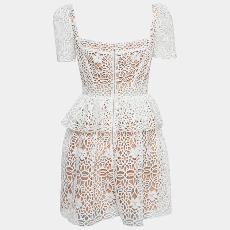 Self-Portrait White Guipure Lace Tiered Mini Dress M Self