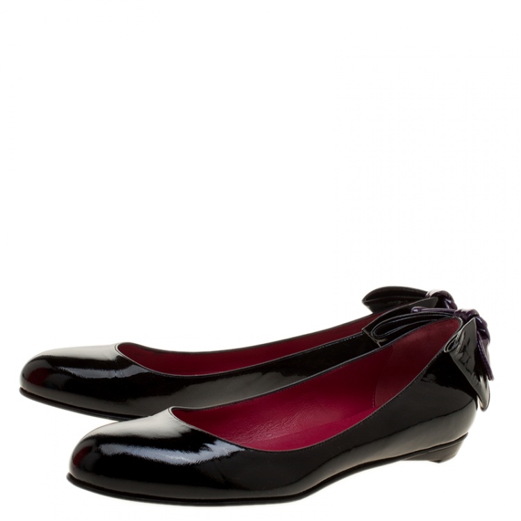 Pre Owned Sergio Rossi Black Patent Leather Bow Detail Ballet Flats Size 38
