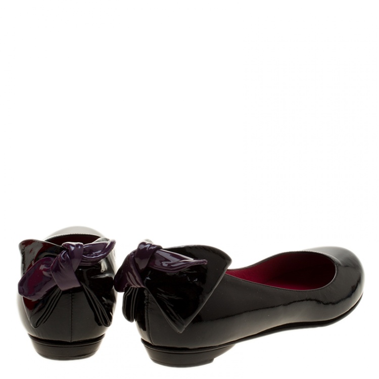 Pre Owned Sergio Rossi Black Patent Leather Bow Detail Ballet Flats Size 38