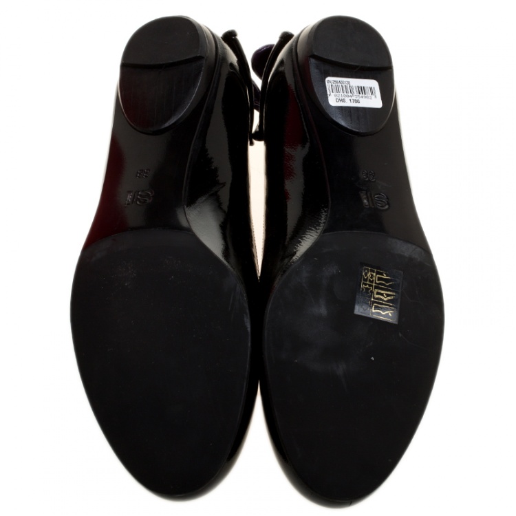 Pre Owned Sergio Rossi Black Patent Leather Bow Detail Ballet Flats Size 38