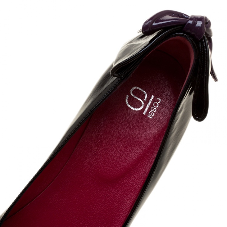 Pre Owned Sergio Rossi Black Patent Leather Bow Detail Ballet Flats Size 38