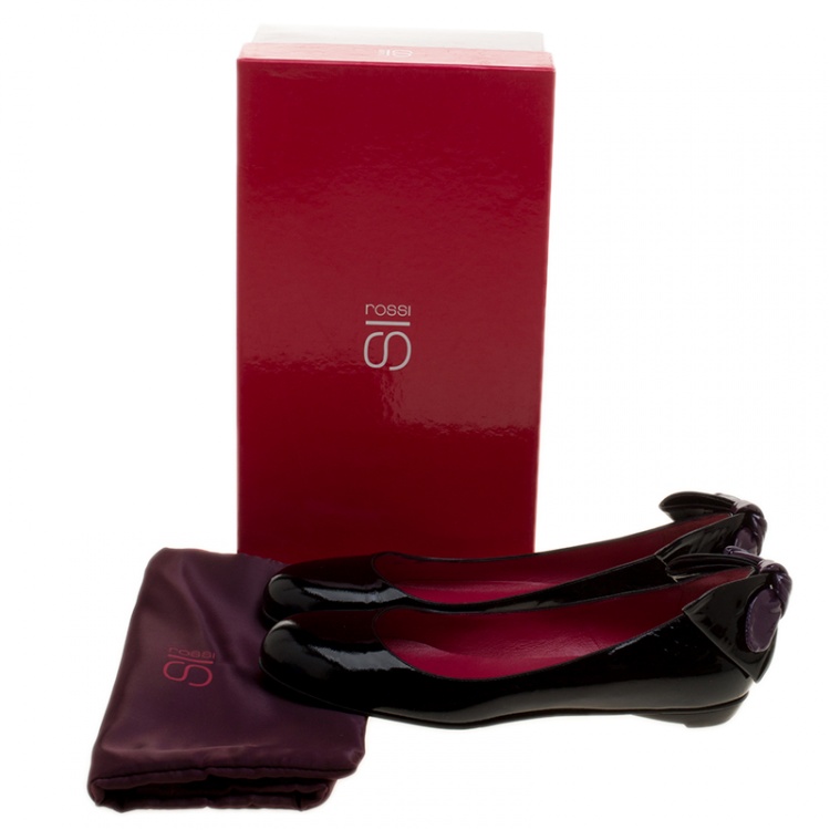 Pre Owned Sergio Rossi Black Patent Leather Bow Detail Ballet Flats Size 38