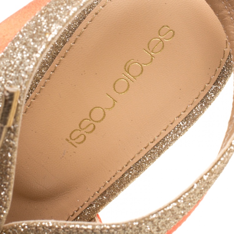 Pre Owned Sergio Rossi Orange Satin And Glitter Yin Yang Lace Up Sandals Size 39