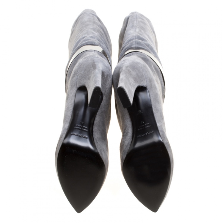 Pre Owned Sergio Rossi Grey Suede Metal Cuff Boots Size 41