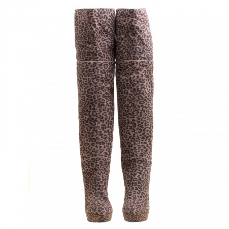 Pre Owned Sergio Rossi Taupe Leopard Print Suede Over The Knee Platform Boots Size 41