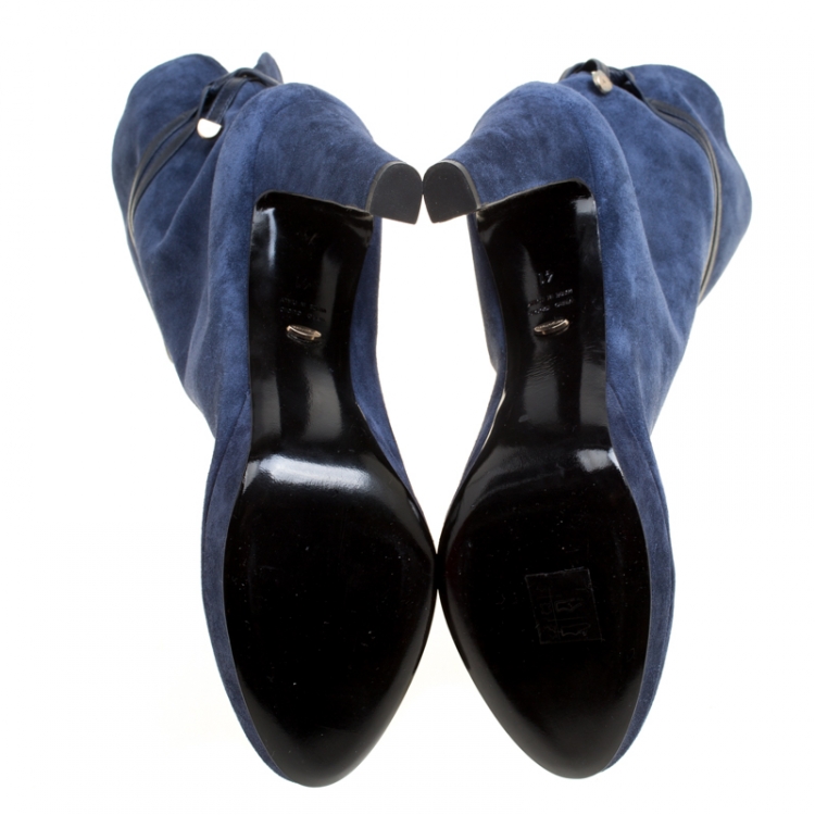 Pre Owned Sergio Rossi Dark Blue Suede Platform Boots Size 41
