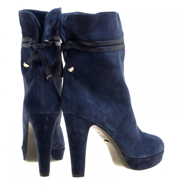 Pre Owned Sergio Rossi Dark Blue Suede Platform Boots Size 41