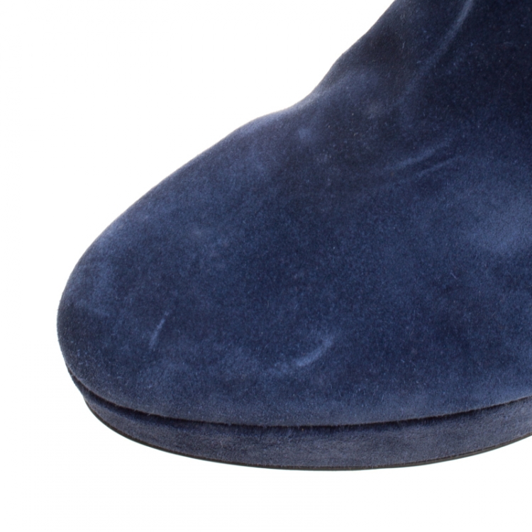 Pre Owned Sergio Rossi Dark Blue Suede Platform Boots Size 41