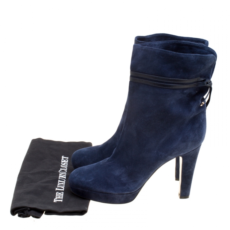 Pre Owned Sergio Rossi Dark Blue Suede Platform Boots Size 41