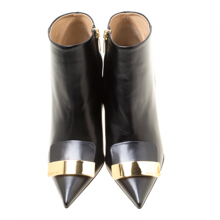 Pre Owned Sergio Rossi Black Leather Pointed Toe Ankle Boots Size 37