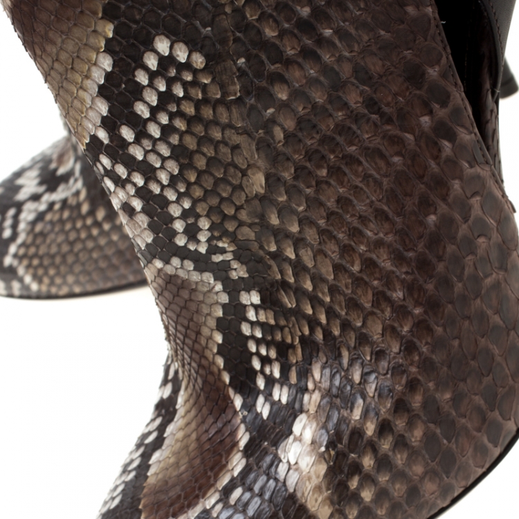 Pre Owned Sergio Rossi Brown Python Leather Knee Length Boots Size 39