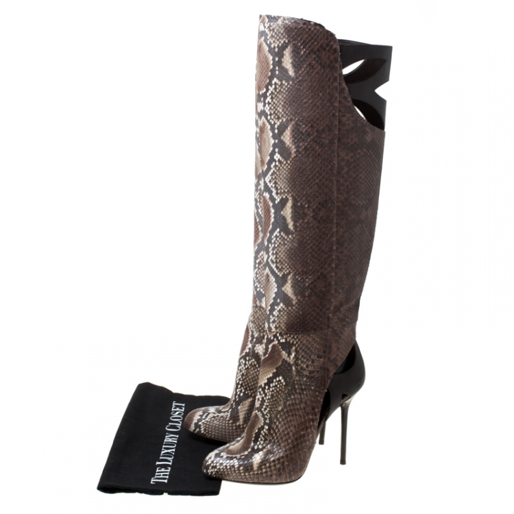 Pre Owned Sergio Rossi Brown Python Leather Knee Length Boots Size 39