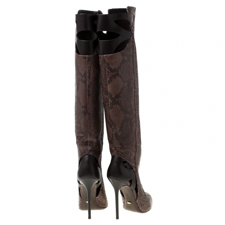 Pre Owned Sergio Rossi Brown Python Leather Knee Length Boots Size 39