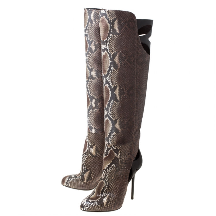 Pre Owned Sergio Rossi Brown Python Leather Knee Length Boots Size 39