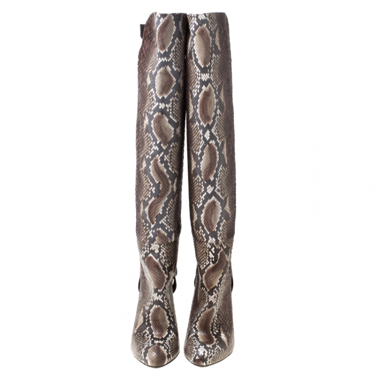 Pre Owned Sergio Rossi Brown Python Leather Knee Length Boots Size 39