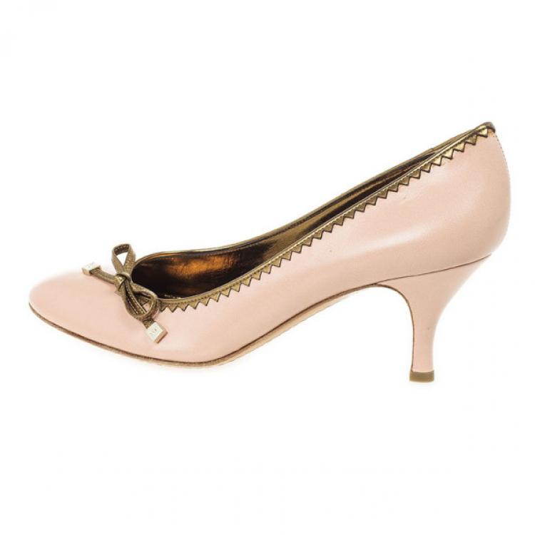 Pre Owned Sergio Rossi Pink Leather Bow Pumps Size 40