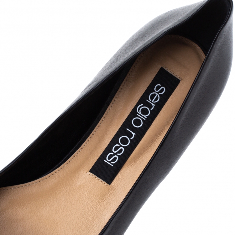 Pre Owned Sergio Rossi Black Leather Metal Plate Detail Pointed Toe Ballet Flats Size 40
