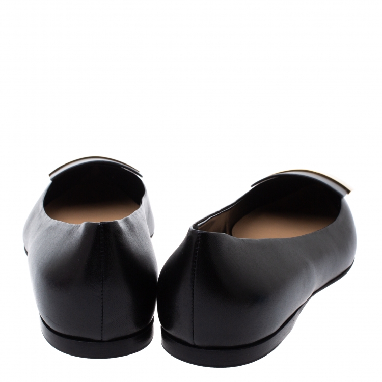 Pre Owned Sergio Rossi Black Leather Metal Plate Detail Pointed Toe Ballet Flats Size 40