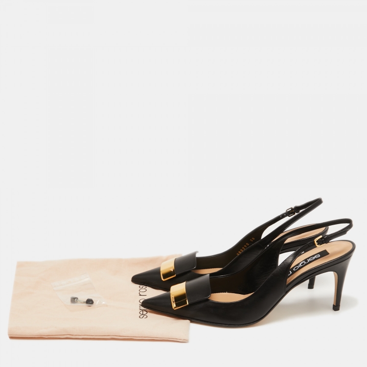 Pre Owned Sergio Rossi Black Leather Slingback Pumps Size 38