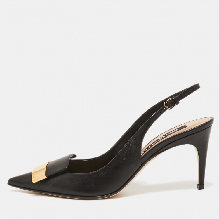 Pre Owned Sergio Rossi Black Leather Slingback Pumps Size 38