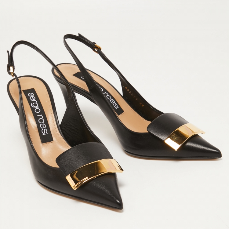 Pre Owned Sergio Rossi Black Leather Slingback Pumps Size 38