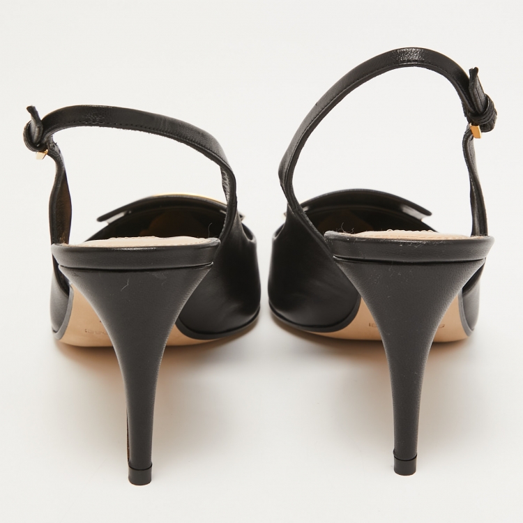 Pre Owned Sergio Rossi Black Leather Slingback Pumps Size 38