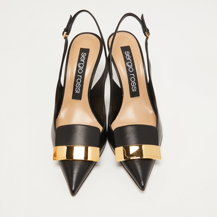 Pre Owned Sergio Rossi Black Leather Slingback Pumps Size 38