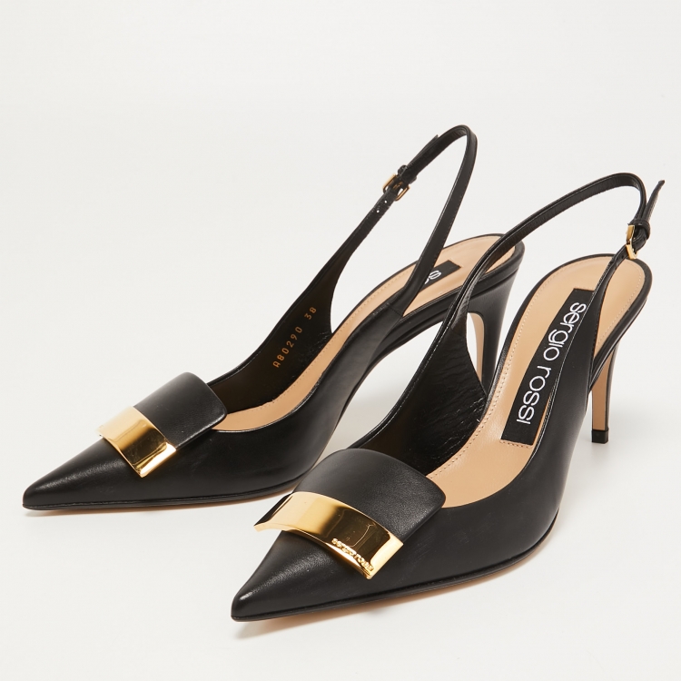 Pre Owned Sergio Rossi Black Leather Slingback Pumps Size 38