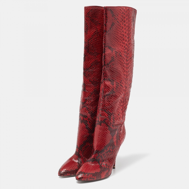 red calf length boots