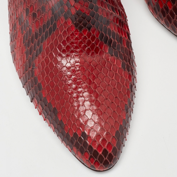 Pre Owned Sergio Rossi Red Python Calf Length Boots Size 36