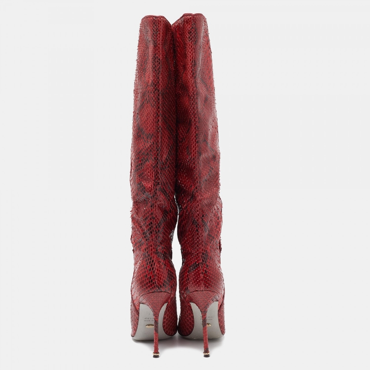 Pre Owned Sergio Rossi Red Python Calf Length Boots Size 36