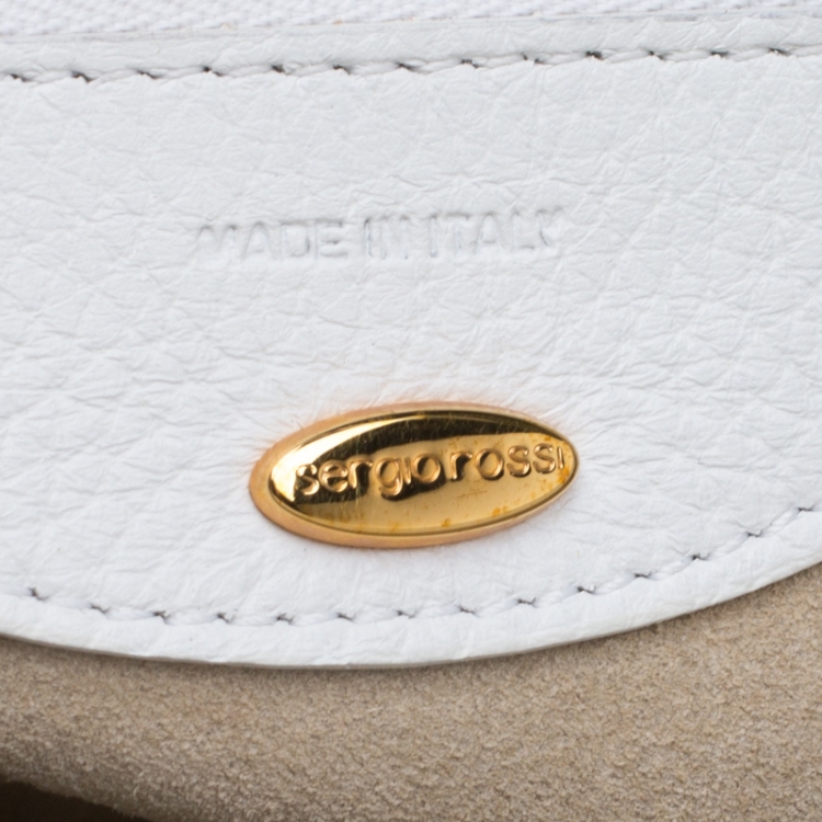 Pre Owned Sergio Rossi White Leather Envelope Clutch