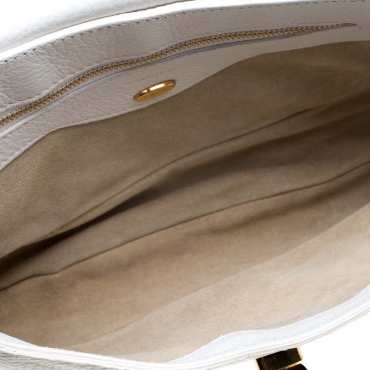 Pre Owned Sergio Rossi White Leather Envelope Clutch