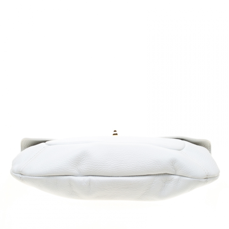 Pre Owned Sergio Rossi White Leather Envelope Clutch