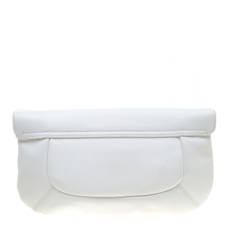 Pre Owned Sergio Rossi White Leather Envelope Clutch