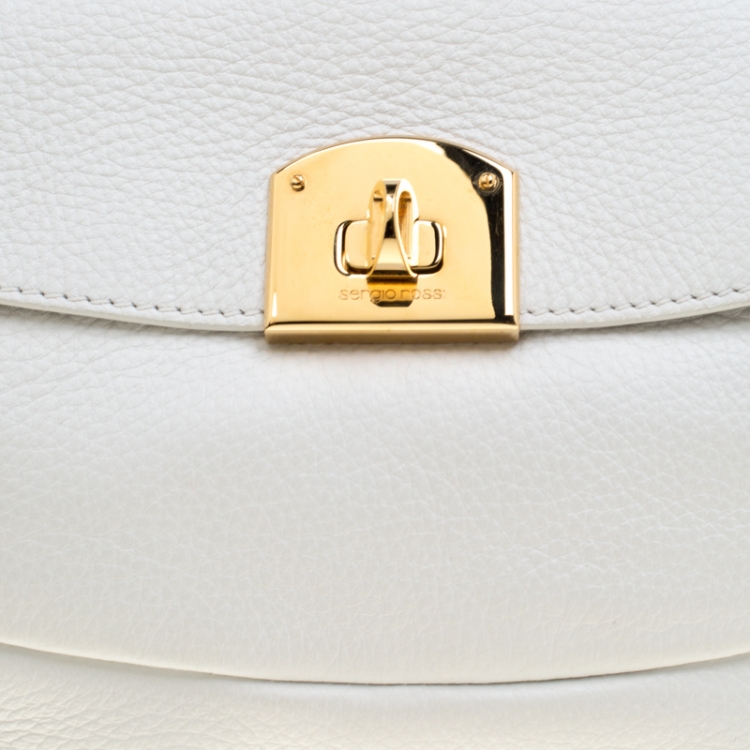 Pre Owned Sergio Rossi White Leather Envelope Clutch