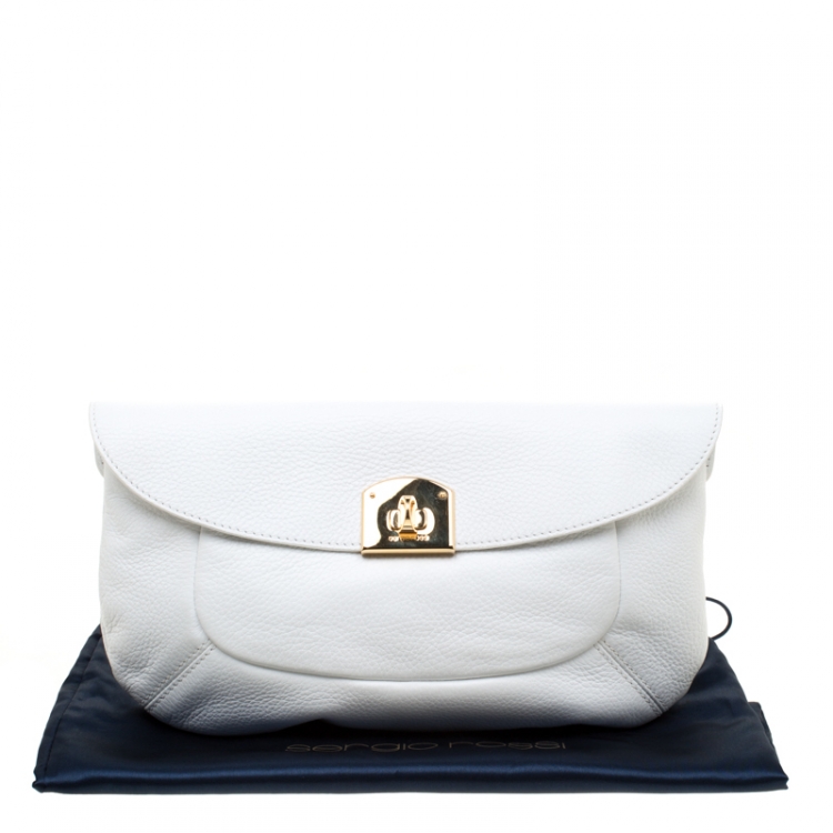 Pre Owned Sergio Rossi White Leather Envelope Clutch