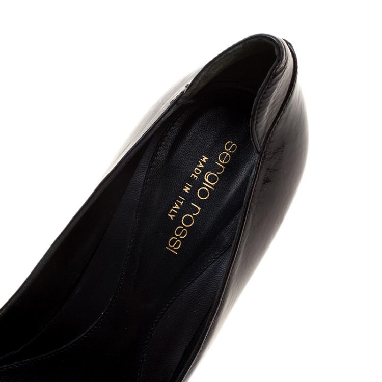 مملوكة مسبقًا Sergio Rossi Dark Brown Patent Leather Platform Pumps Size 38.5