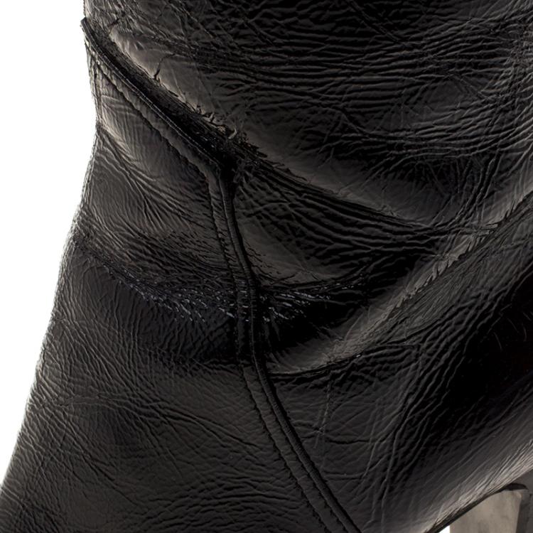 Pre Owned Sergio Rossi Black Patent Leather Knee High Boots Size 38
