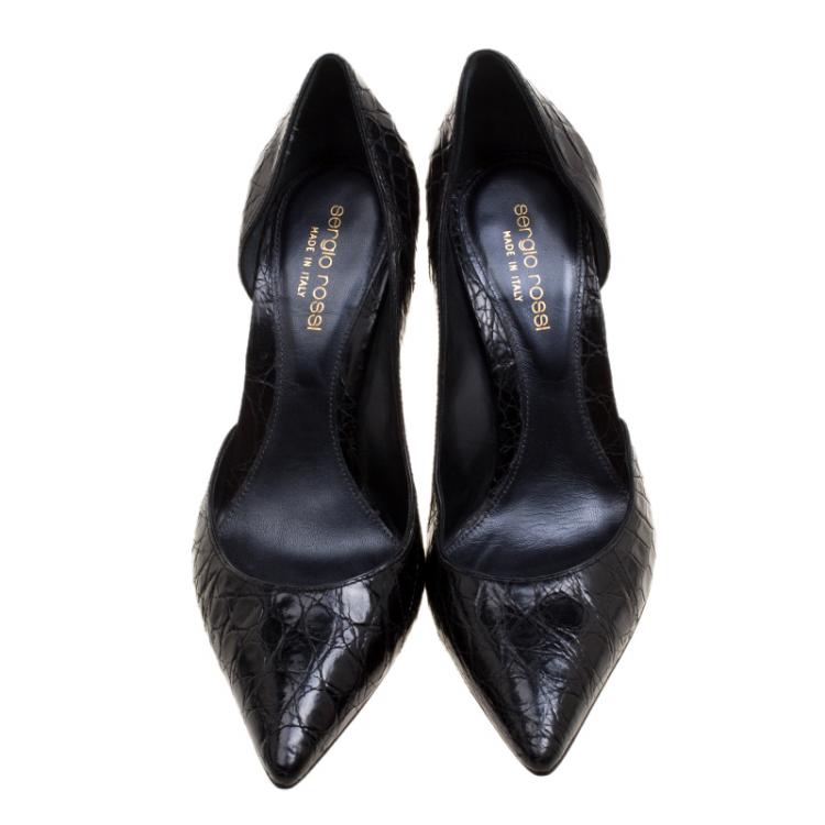 Pre Owned Sergio Rossi Black Alligator D'orsay Pointed Toe Pumps Size 36